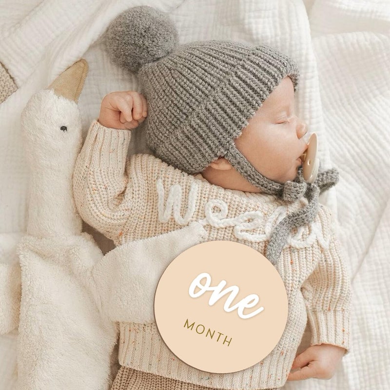 cephira Monthly Baby Milestone Maker Discs, Baby Milestone Signs for Newborn Baby, Hello World Newborn Sign for Baby Girl & Boy, Baby Announcement Sign for 1-12 Month, Milestone Wooden Circles (White) - Image 2